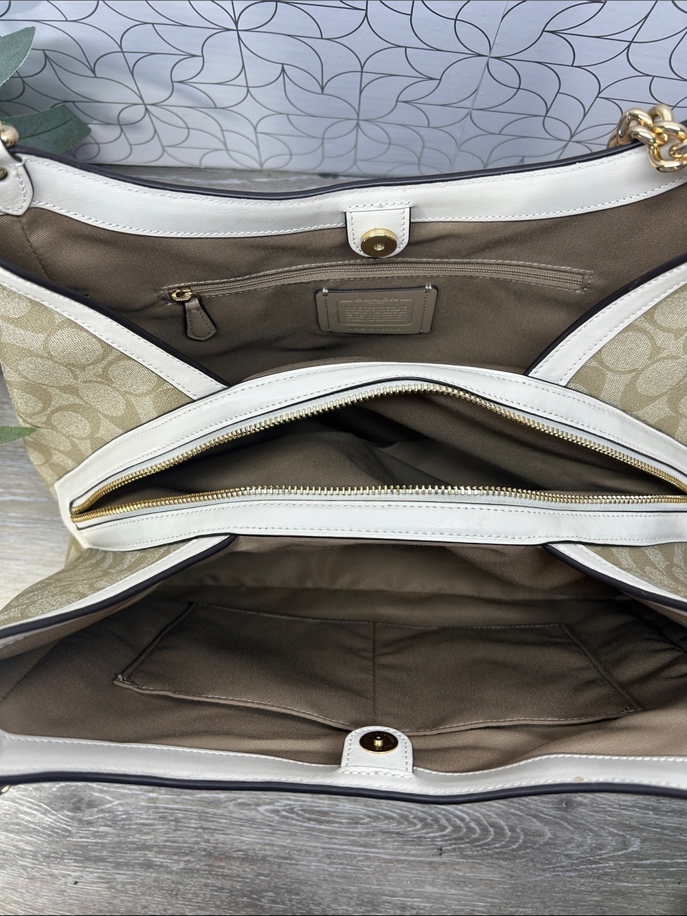 Coach Cream Signature Canvas Tote Bag - Picture 4 of 14